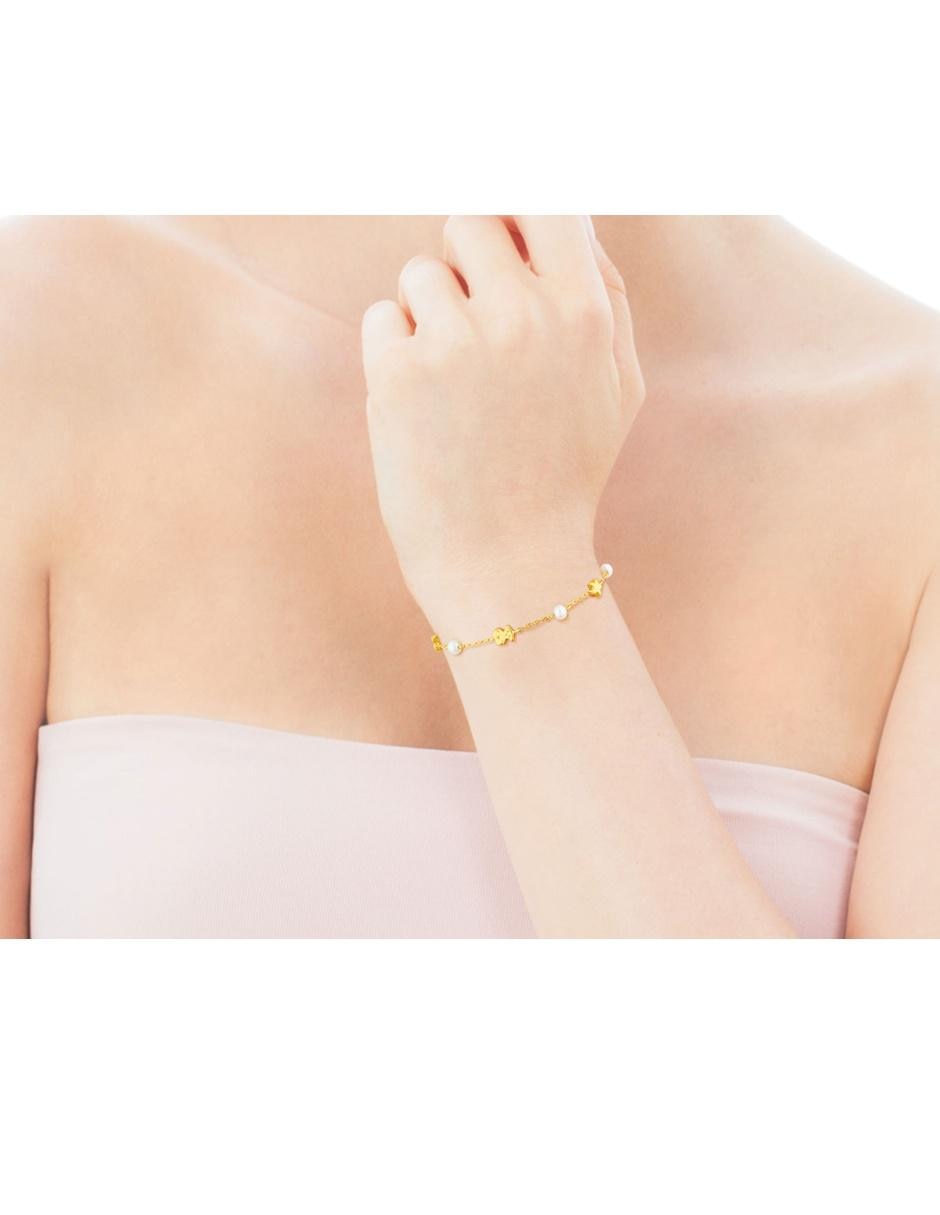 Brazalete de oro amarillo con perla 18 k Sweet Dolls Xxs con acabado brillante 4
