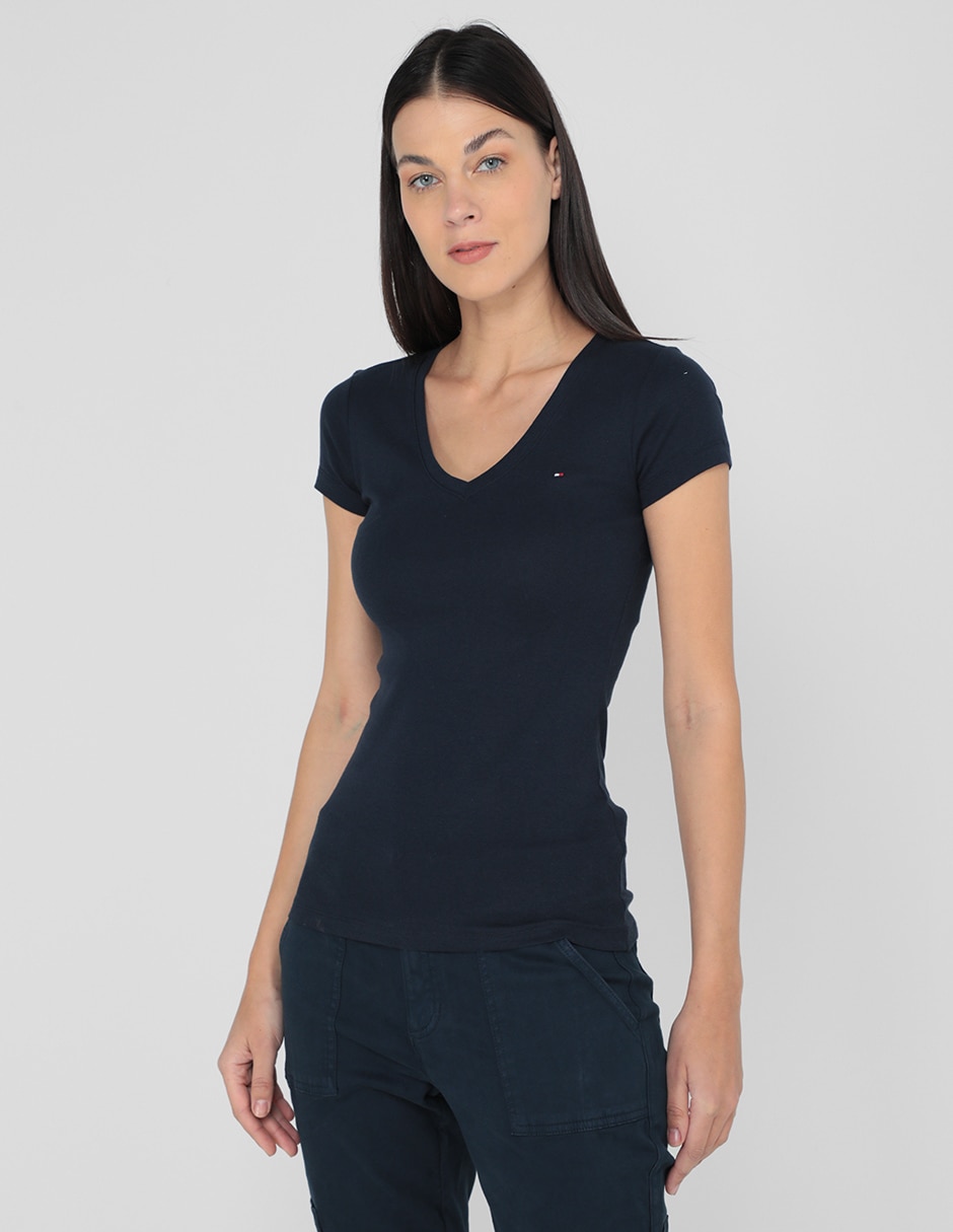 Playera manga corta cuello v mujer