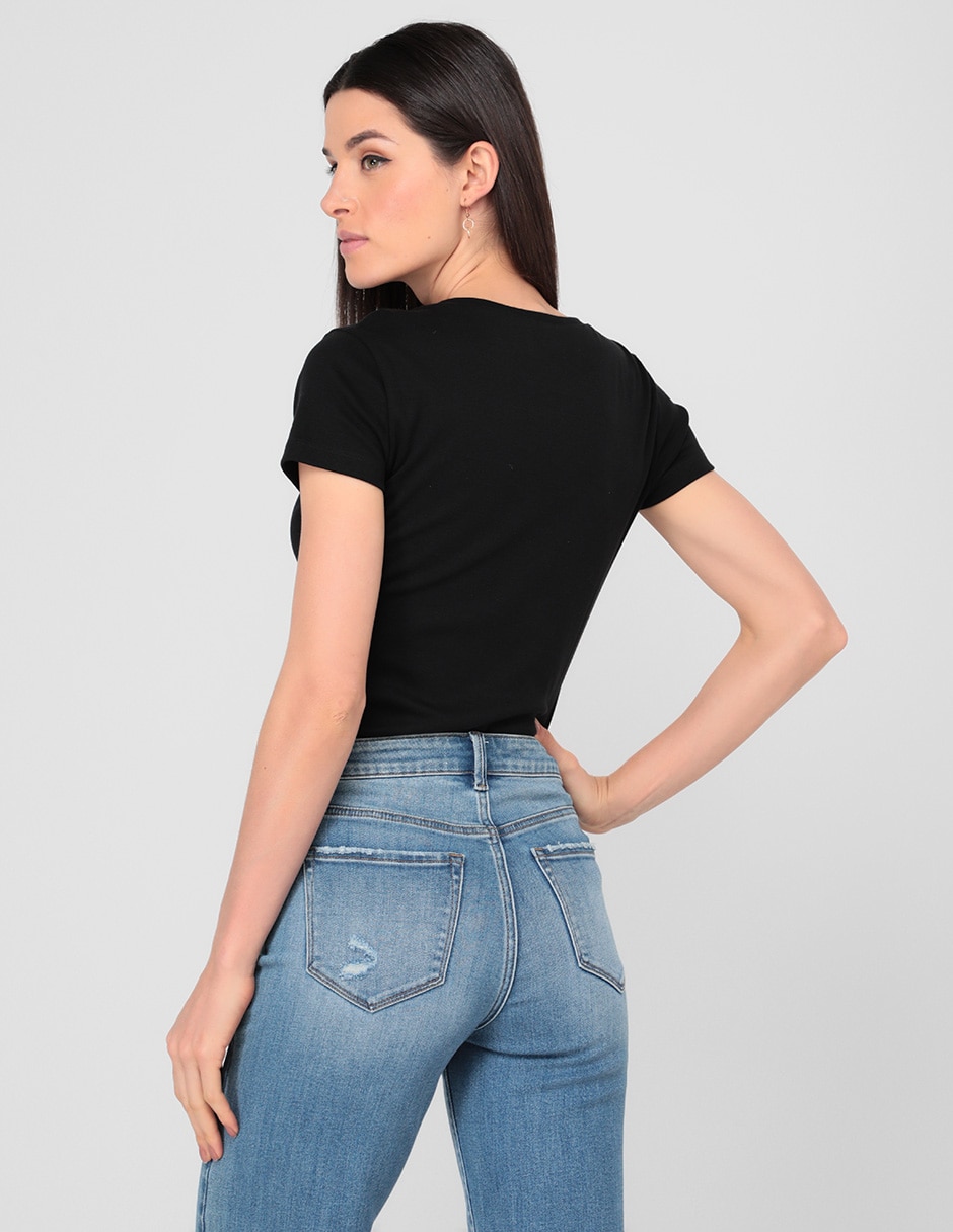 Playera manga corta Tommy cuello v para mujer