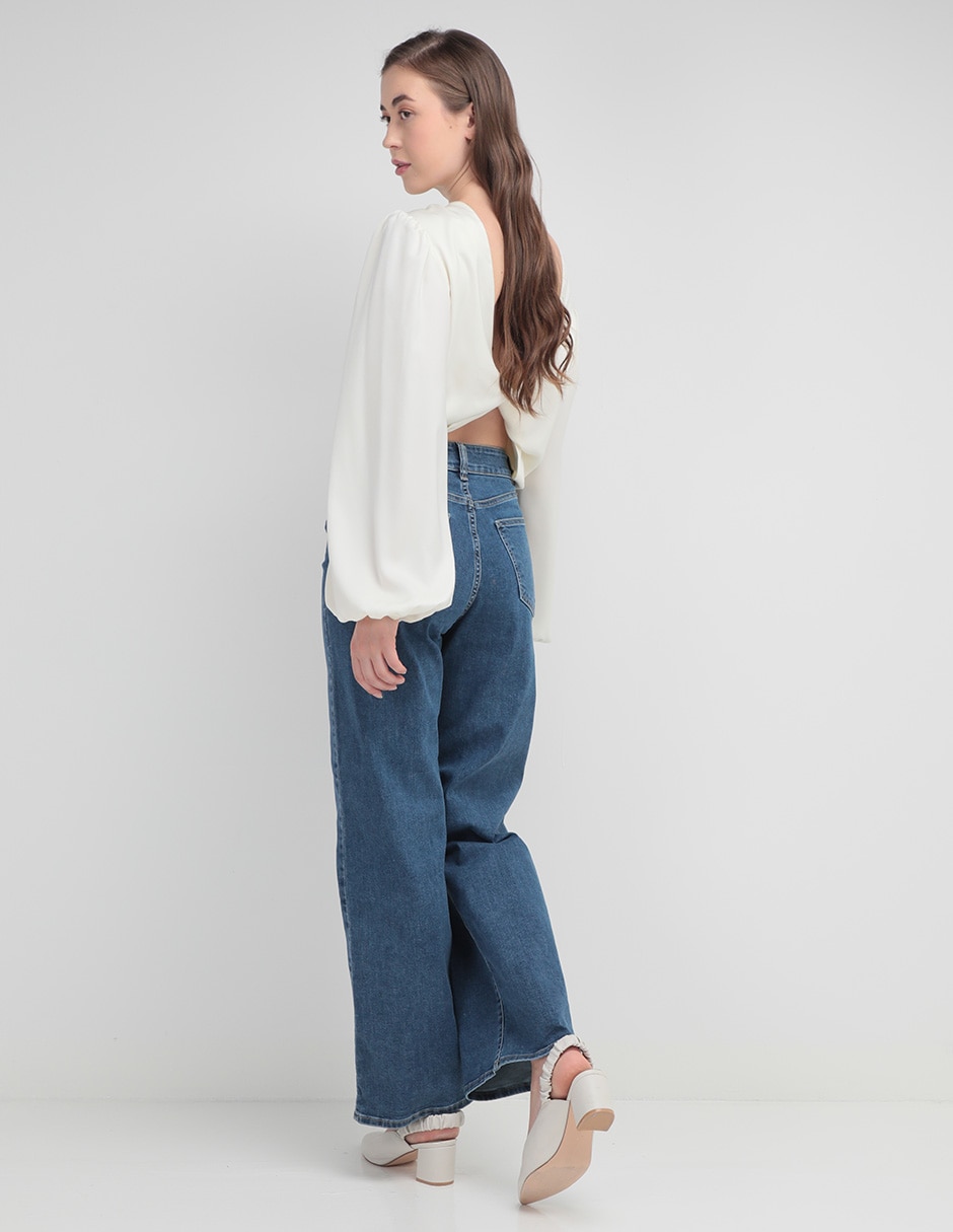 Jeans wide leg corte cintura para mujer 2
