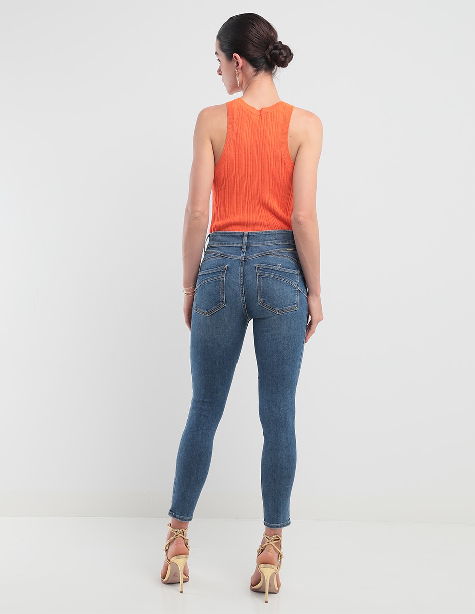 Jeans skinny corte cintura para mujer 2