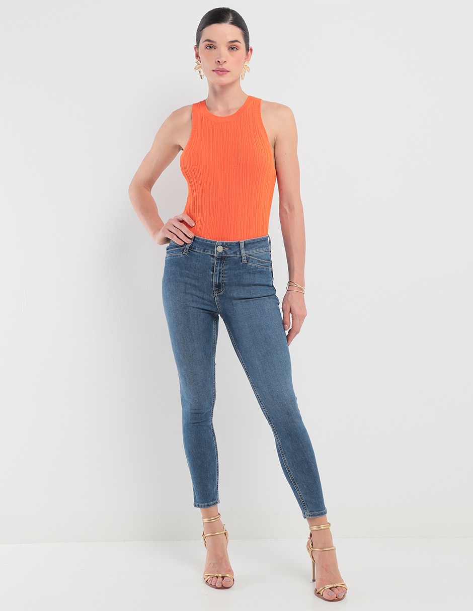 Jeans skinny corte cintura para mujer 3