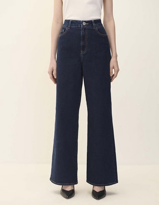 Jeans relaxed wide leg corte cintura alta para mujer