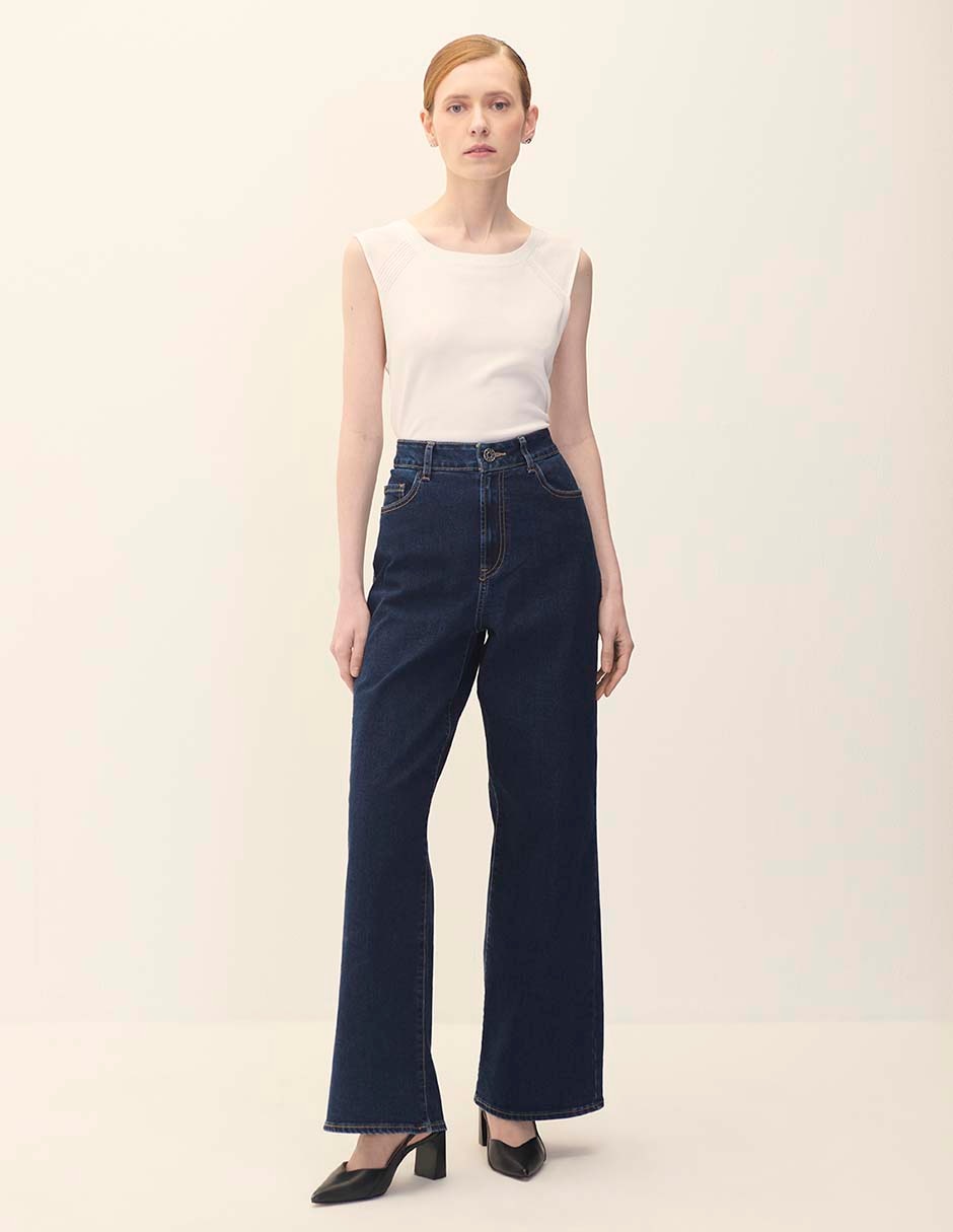 Jeans relaxed wide leg corte cintura alta para mujer 2