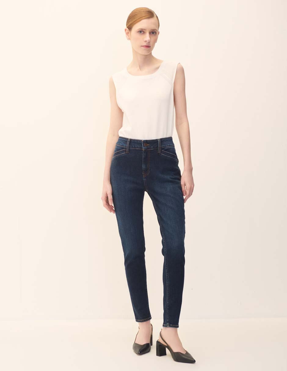 Jeans skinny corte cintura para mujer 2