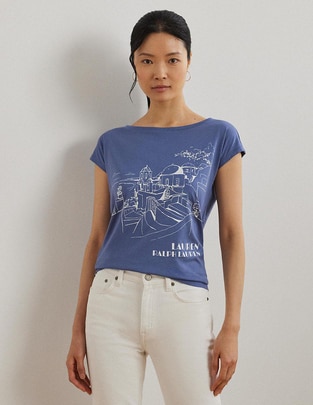 Playera manga corta Lauren Ralph Lauren cuello ojal para mujer
