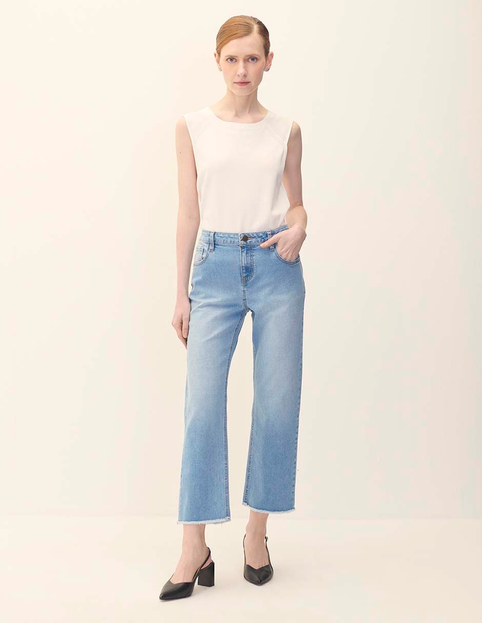 Jeans straight corte cintura para mujer 4