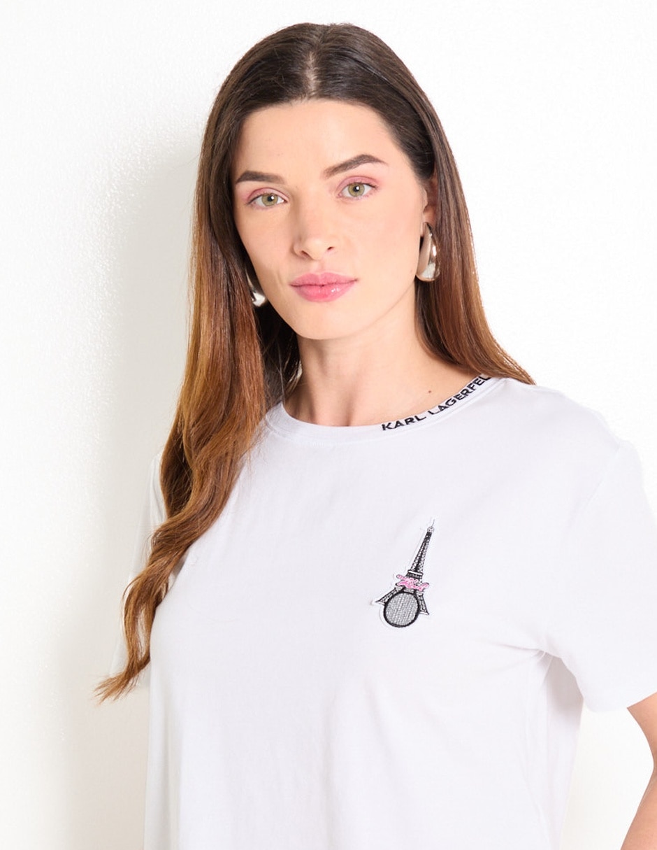 Playera manga corta Karl Lagerfeld Paris cuello redondo para mujer