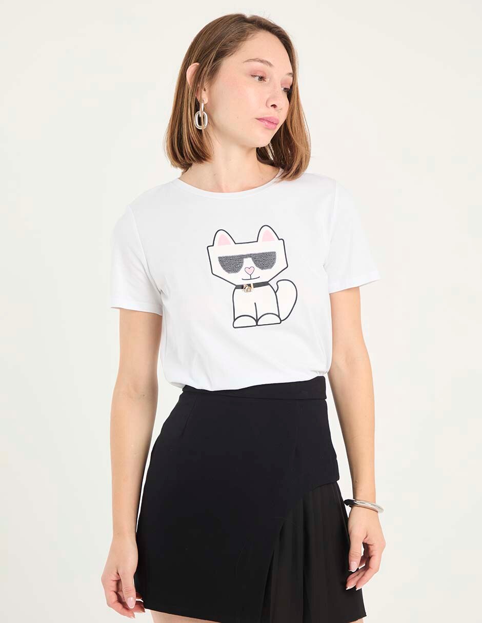 Playera manga corta Karl Lagerfeld Paris cuello redondo para mujer