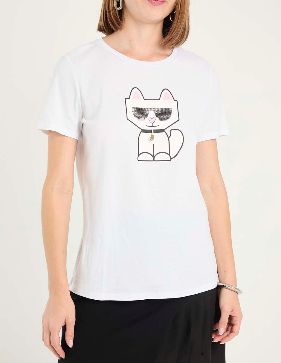 Playera manga corta Karl Lagerfeld Paris cuello redondo para mujer