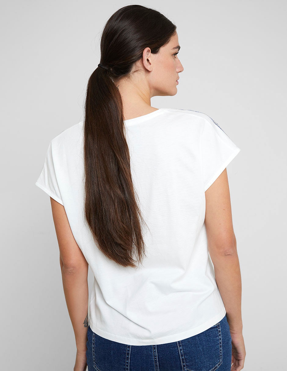 Playera manga corta Trucco cuello v para mujer