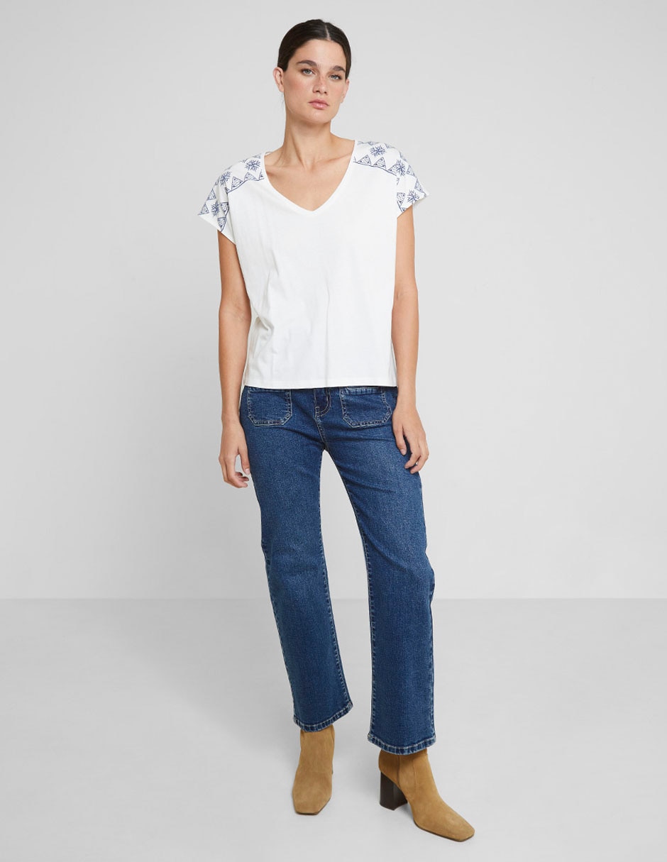 Playera manga corta Trucco cuello v para mujer