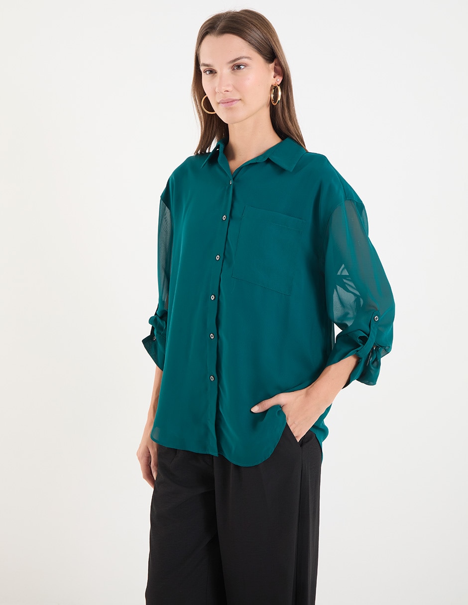 Blusa camisera manga larga para mujer 1