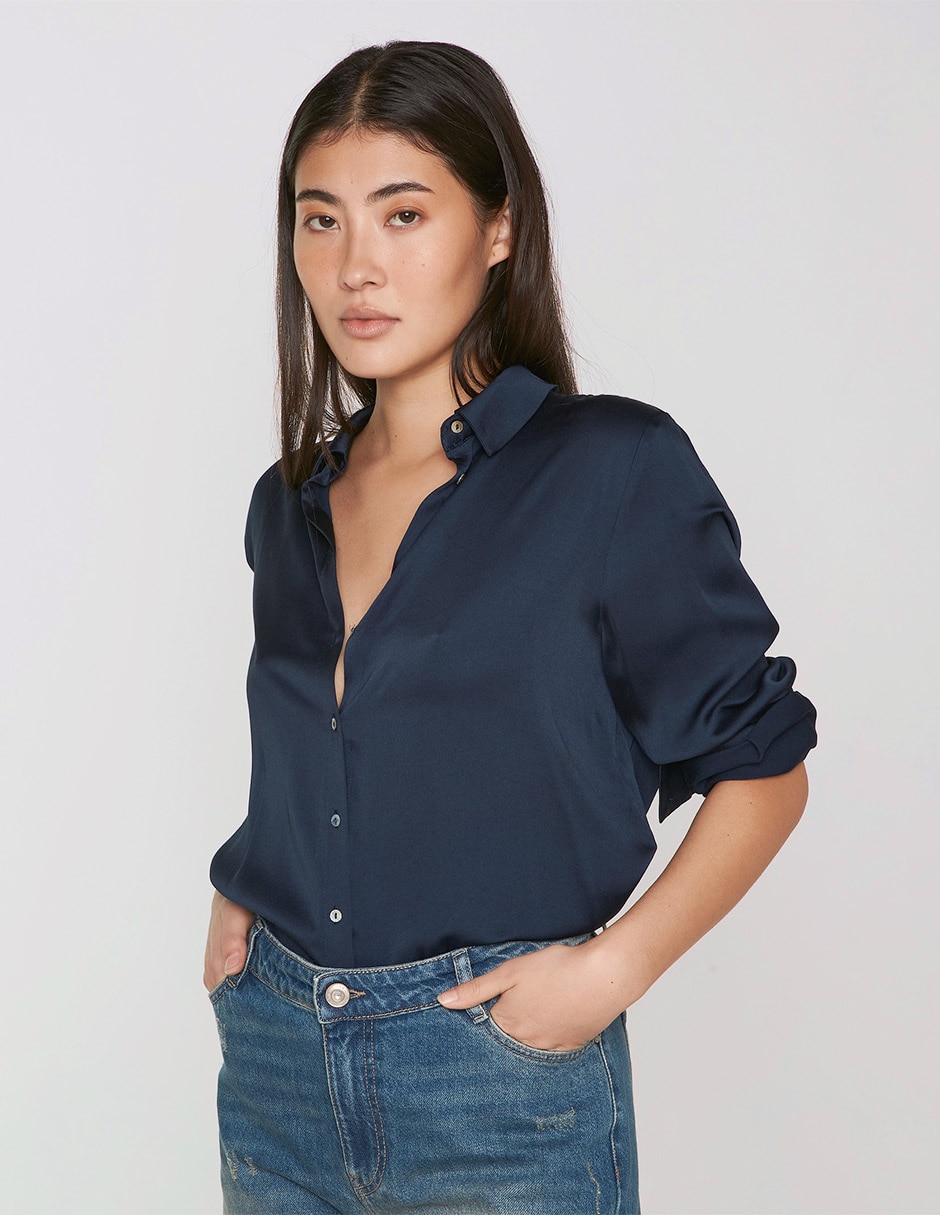 Blusa camisera manga larga para mujer
