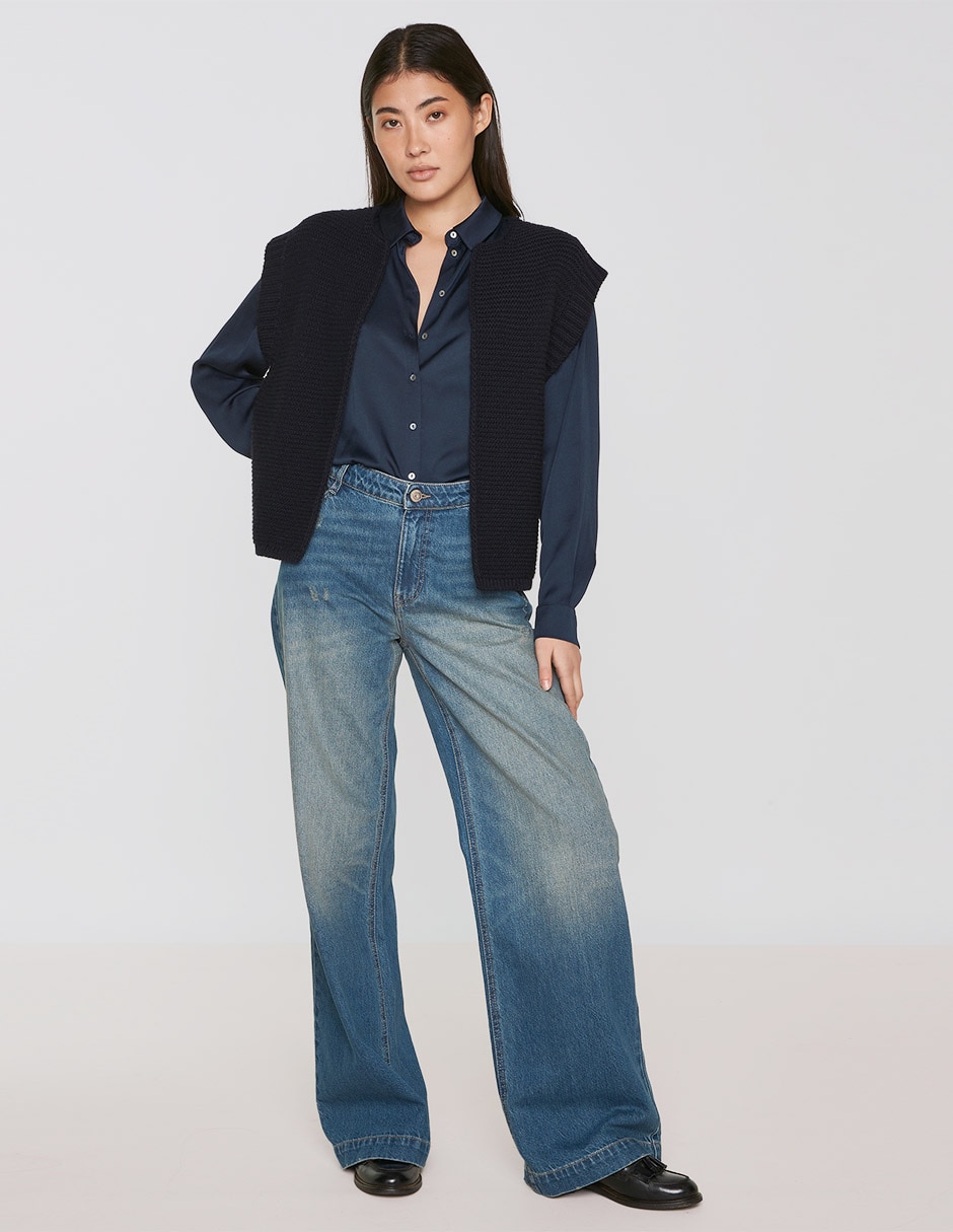 Blusa camisera Maison 123 manga larga para mujer