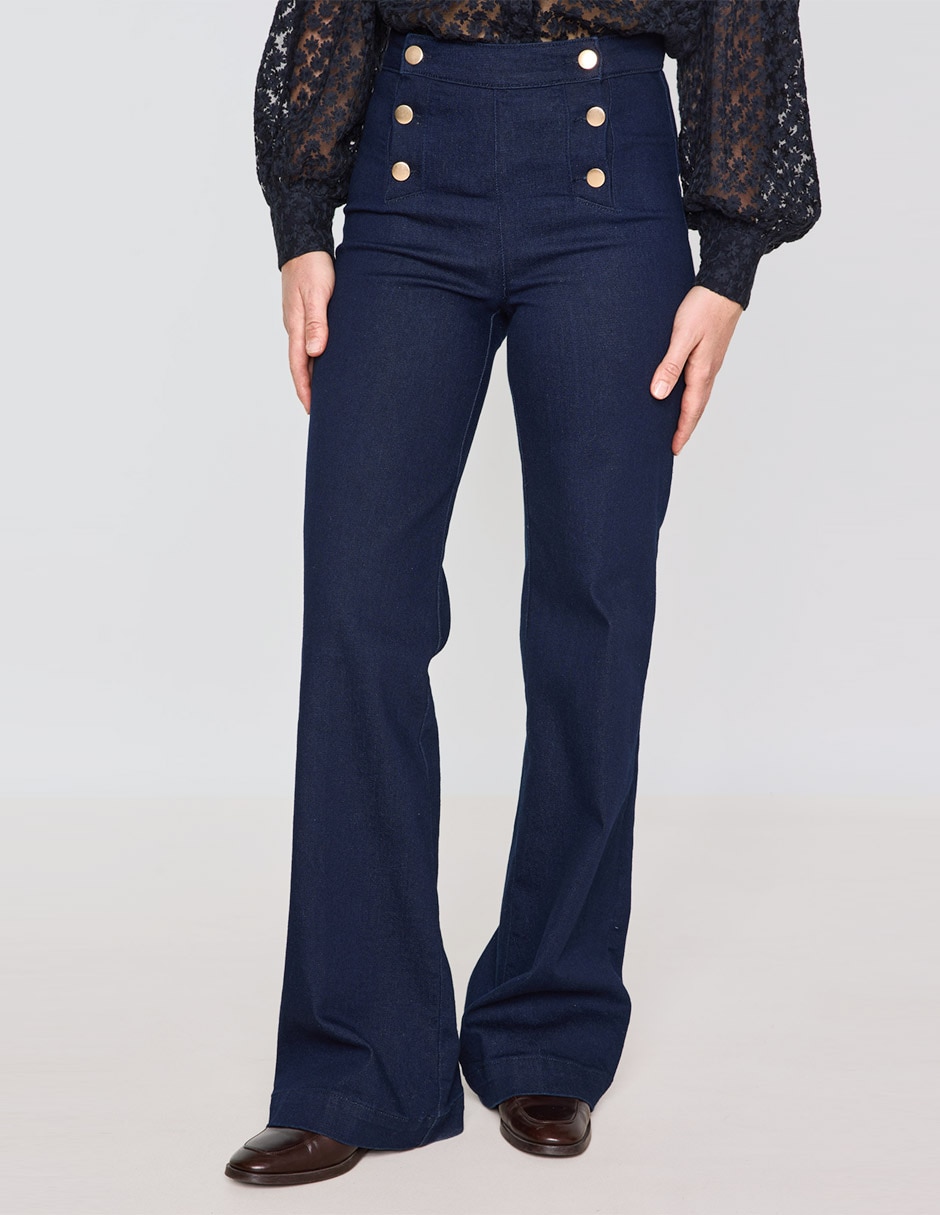 Jeans relaxed straight corte cintura para mujer