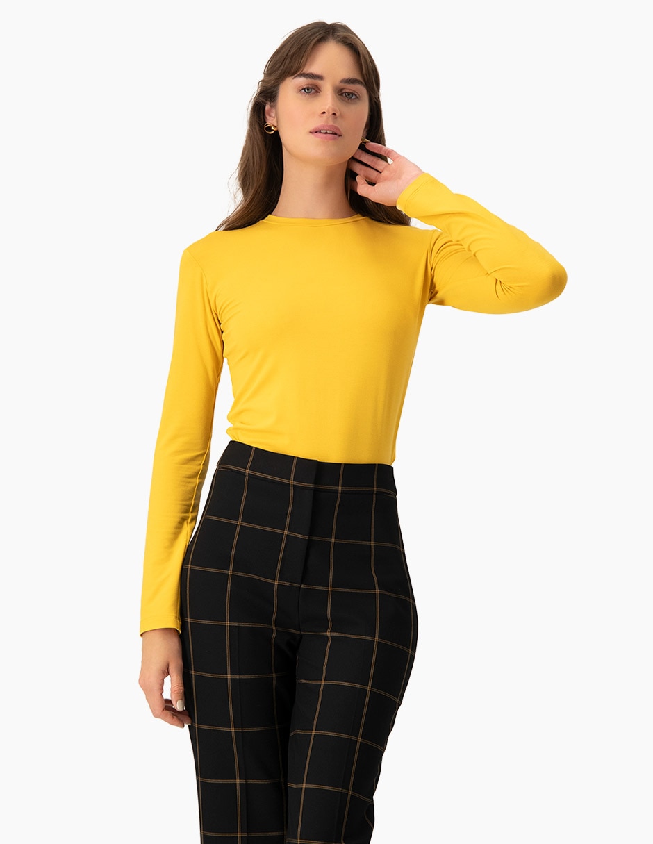 Playera manga larga cuello redondo para mujer Playera manga larga cuello redondo para mujer
