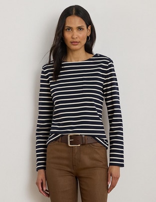 Playera manga larga Lauren Petite cuello redondo para mujer