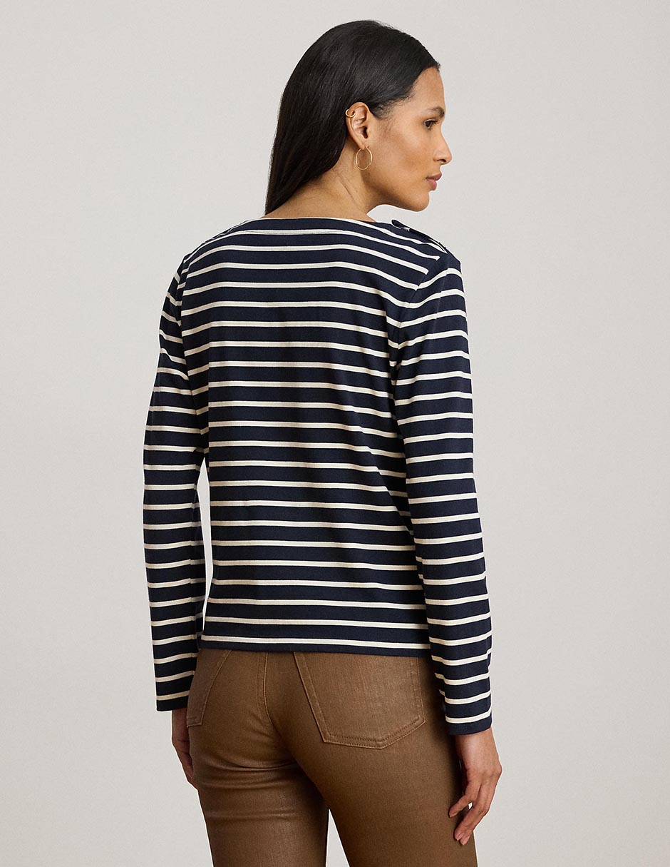 Playera manga larga Lauren Petite cuello redondo para mujer
