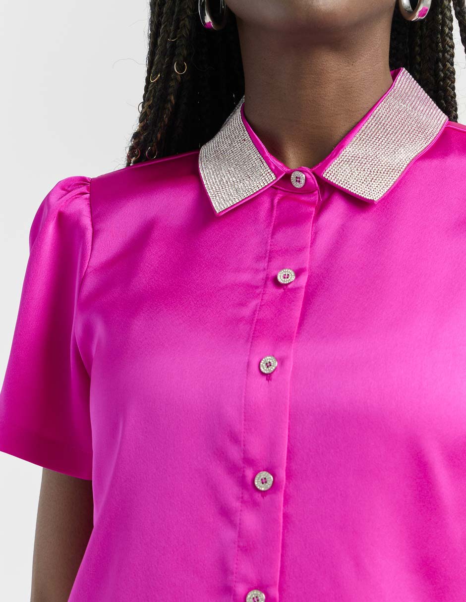 Blusa camisera manga corta para mujer 7