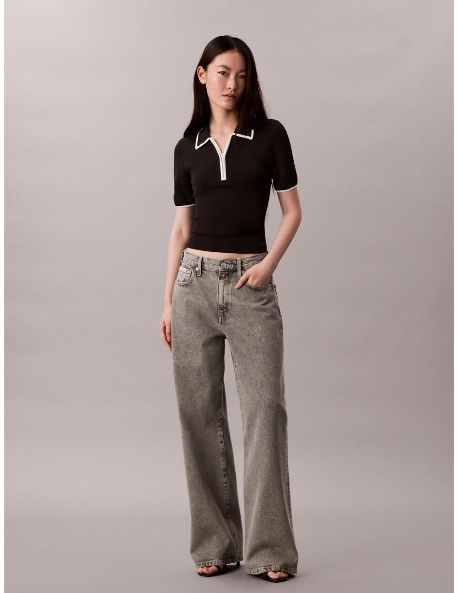 Playera manga corta Ck cuello camisero para mujer