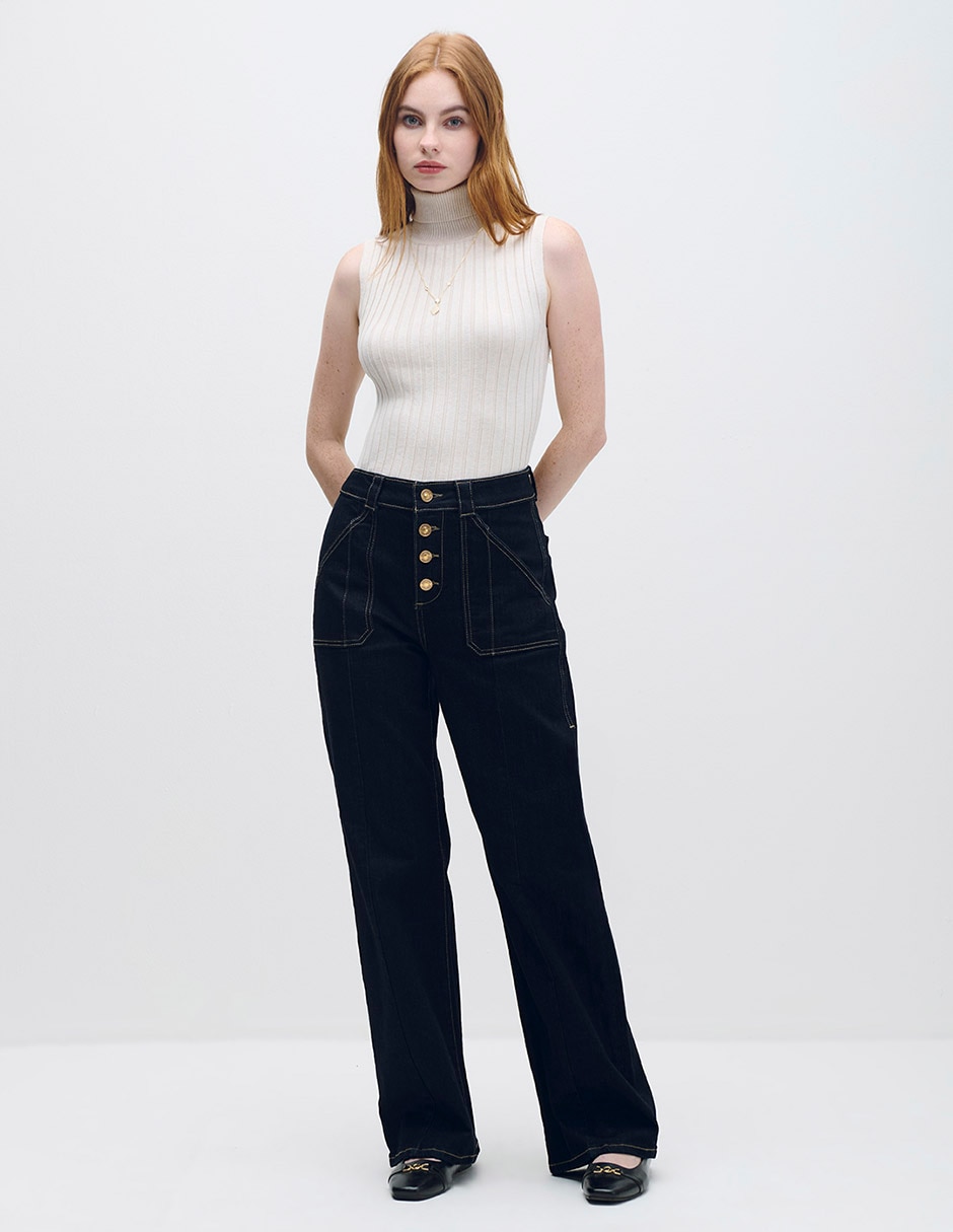 Jeans relaxed wide leg corte cintura alta para mujer 3