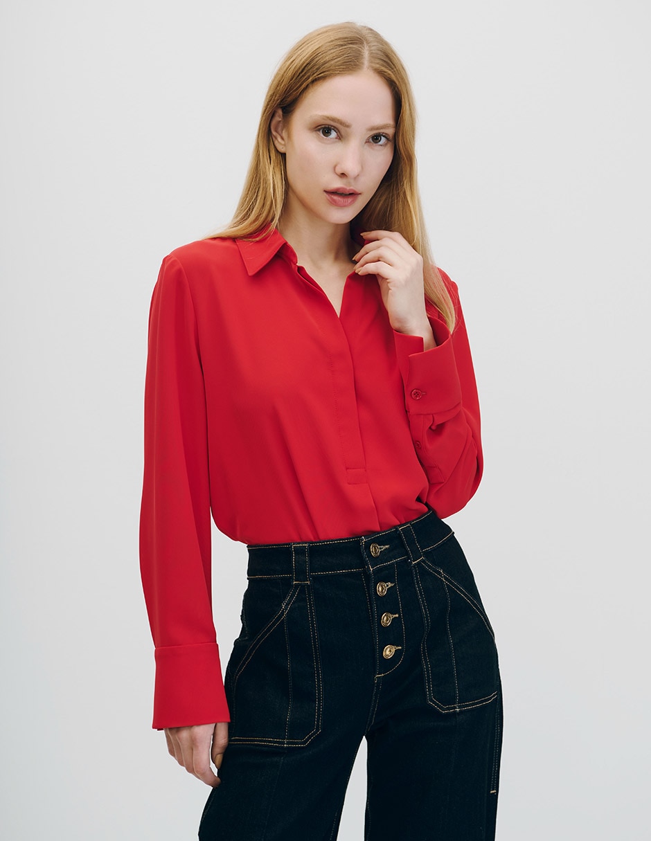 Blusa camisera manga larga para mujer