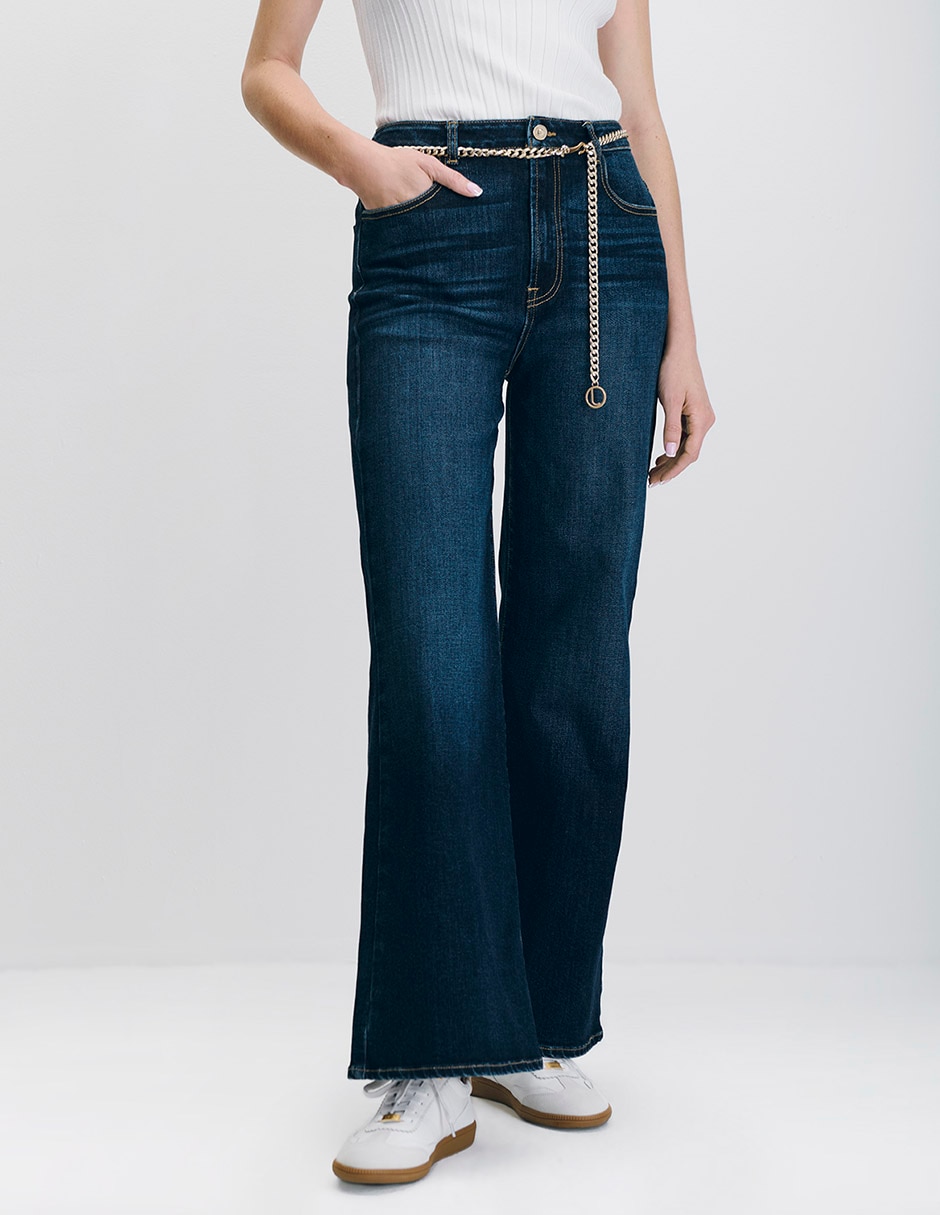 Jeans wide leg corte cintura alta para mujer