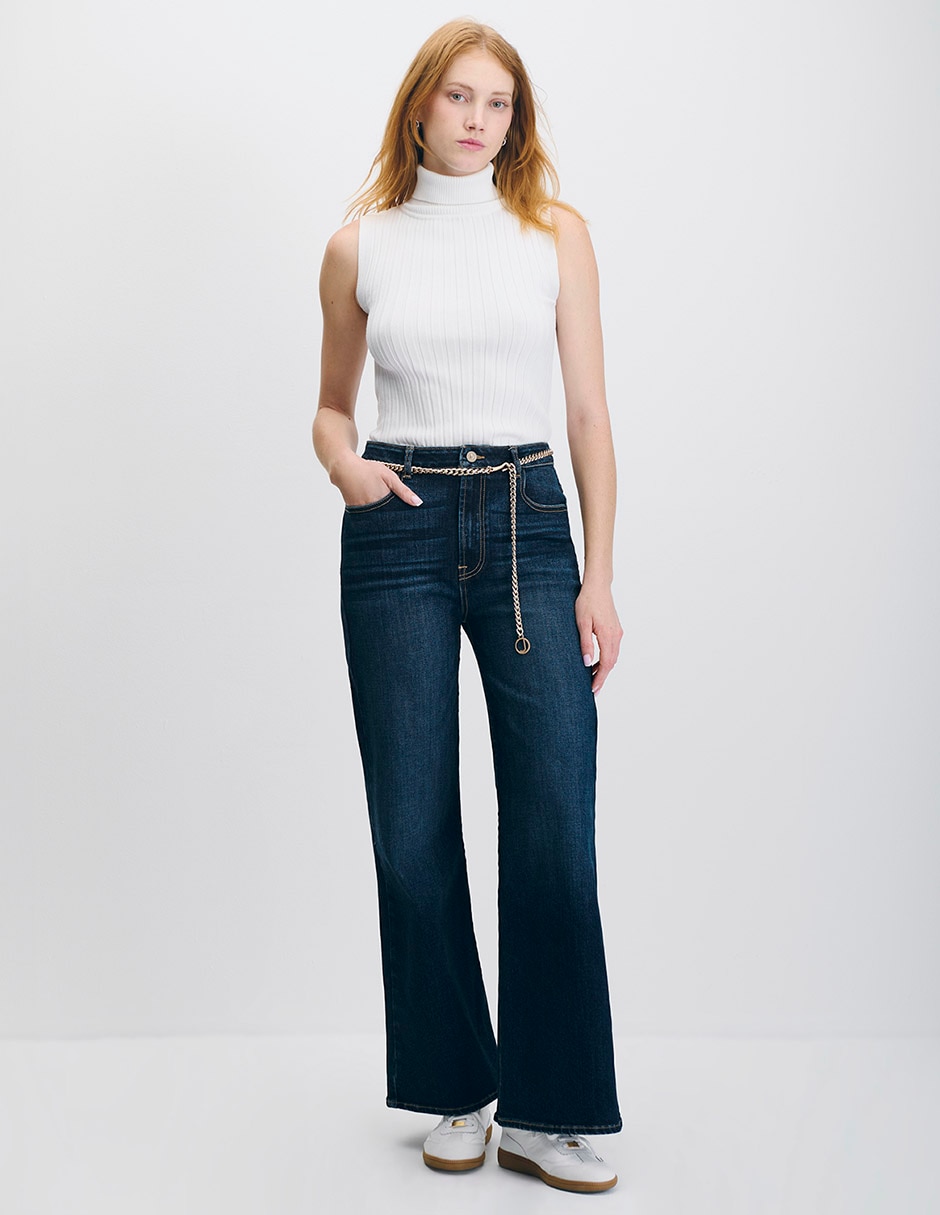 Jeans wide leg corte cintura alta para mujer 3