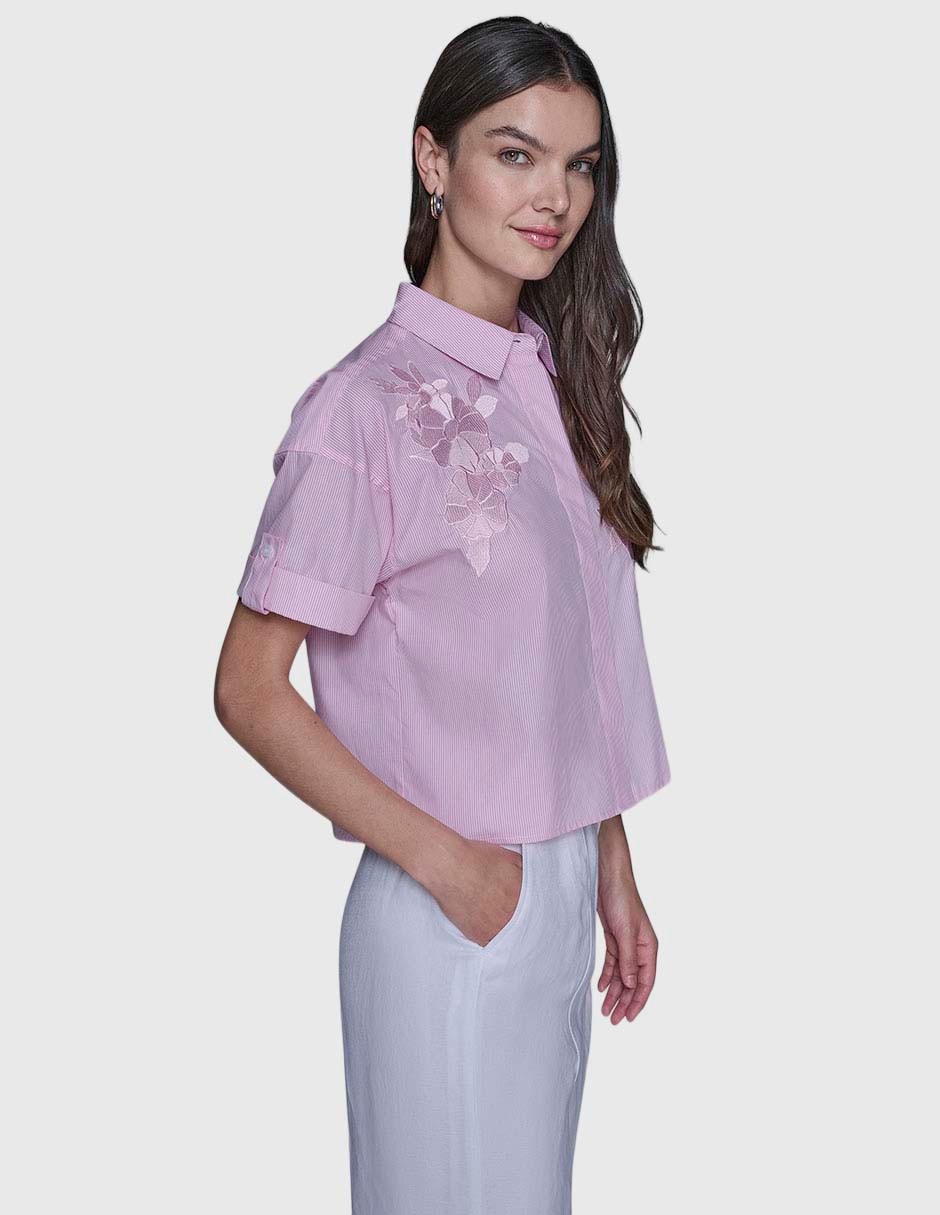 Blusa camisera manga corta para mujer 8