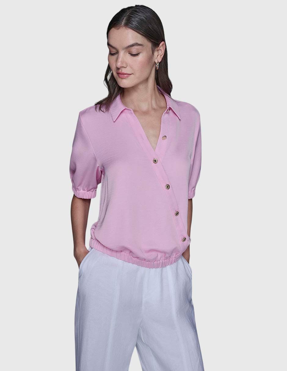 Blusa camisera manga corta para mujer 7