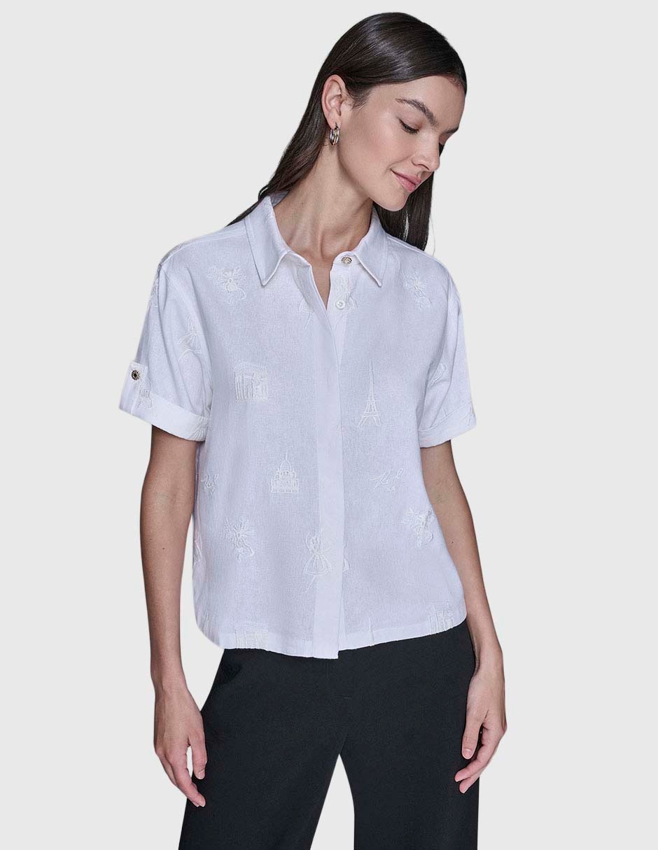 Blusa camisera manga corta para mujer 7