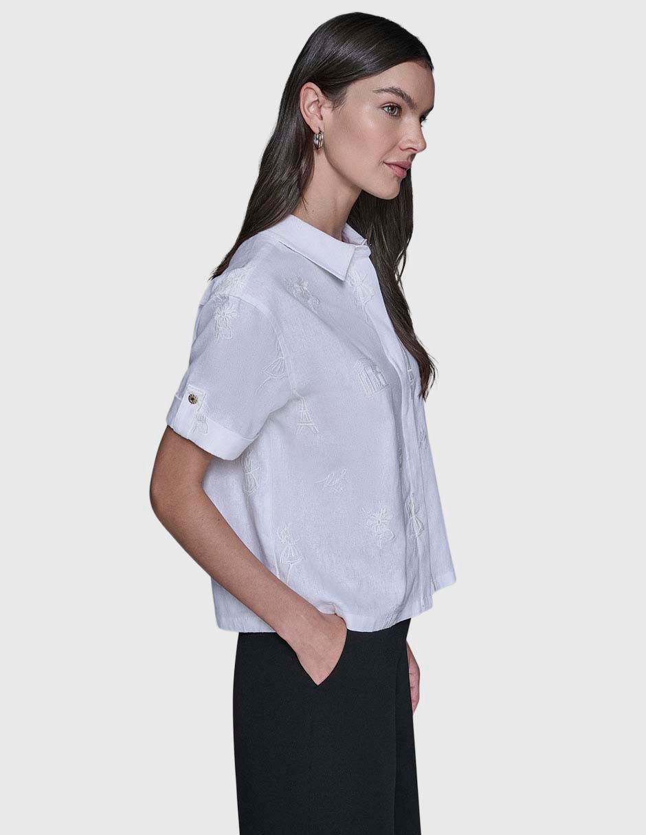 Blusa camisera manga corta para mujer 8