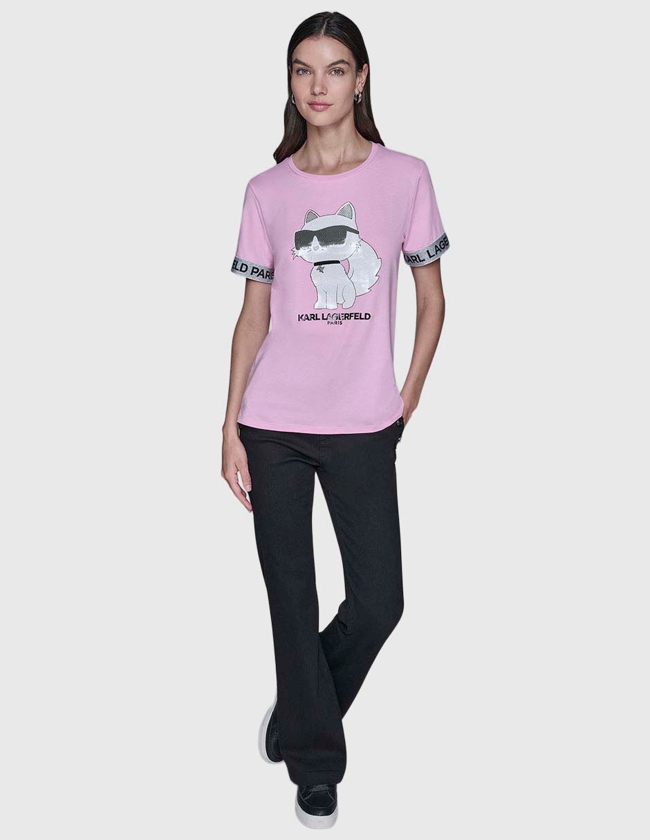 Playera manga corta Karl Lagerfeld Paris cuello redondo para mujer