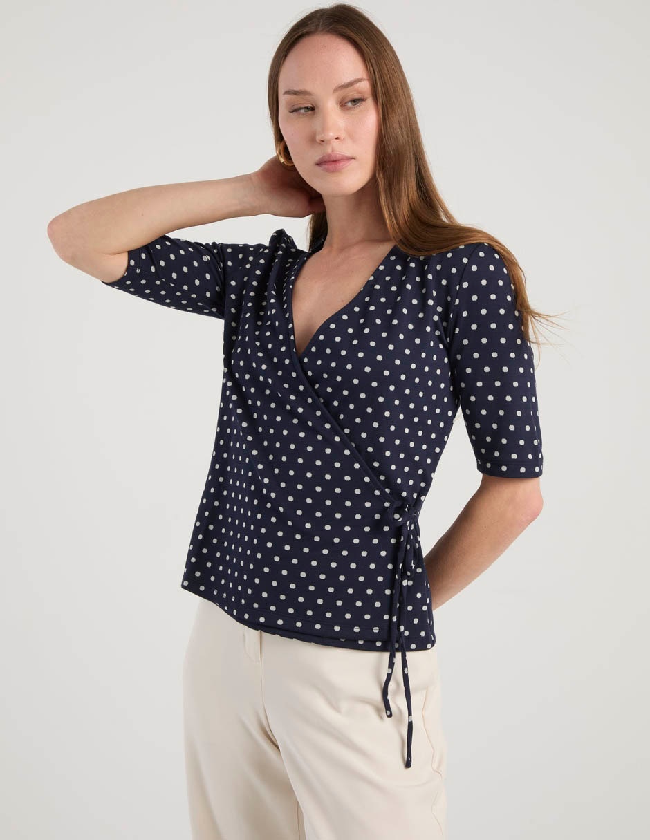 Blusa envolvente manga corta para mujer 7