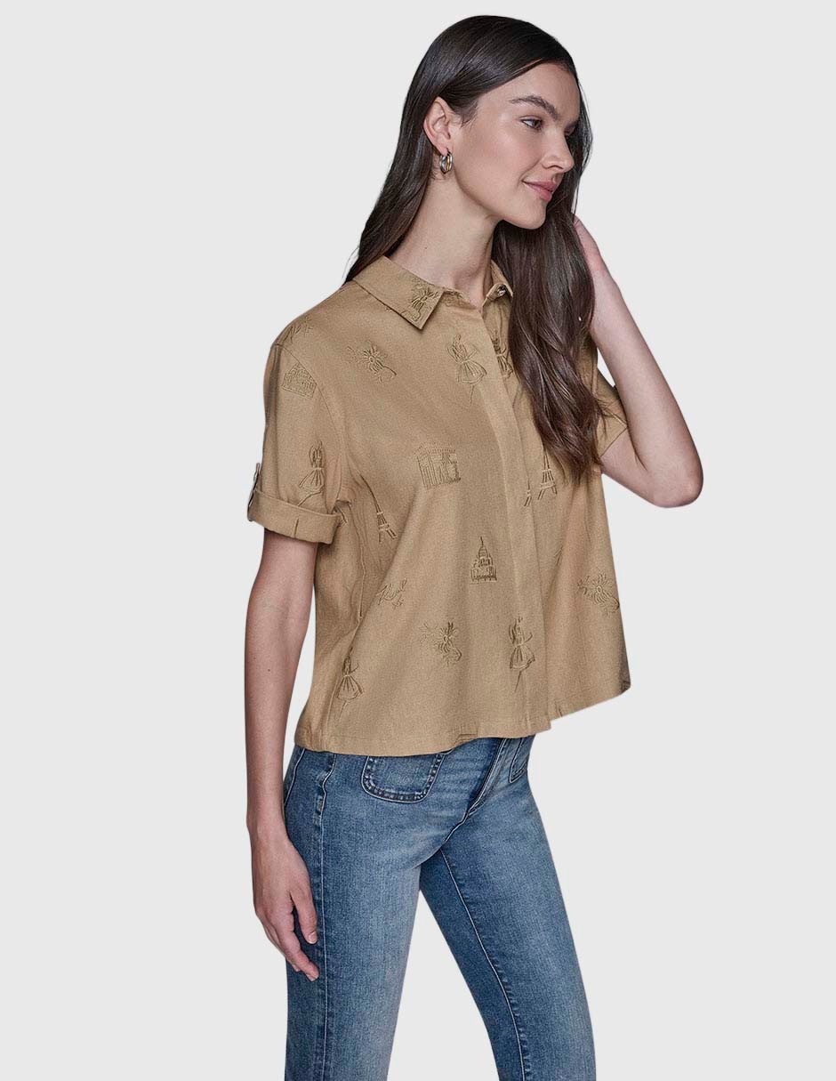 Blusa camisera manga corta para mujer 8