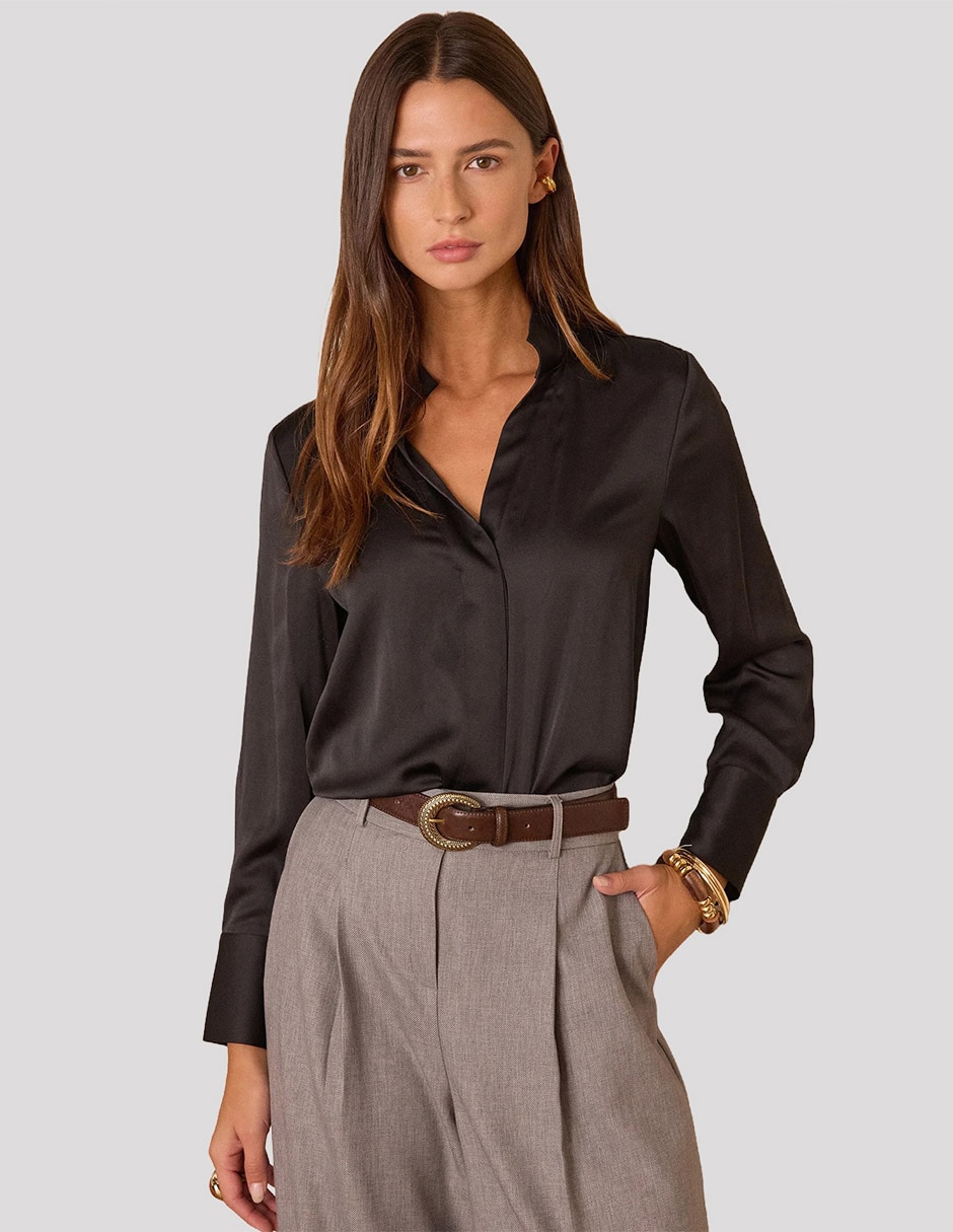 Blusa camisera manga larga para mujer