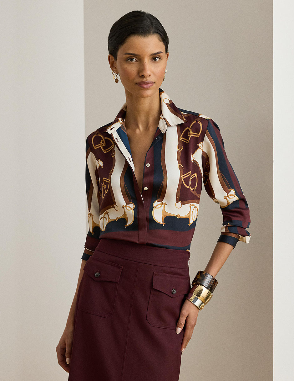 Blusa camisera Lauren Ralph Lauren manga larga para mujer