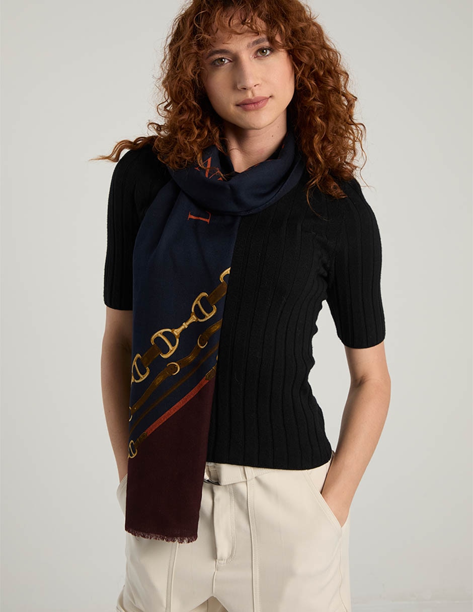 Pashmina con estampado logo de seda para mujer 1