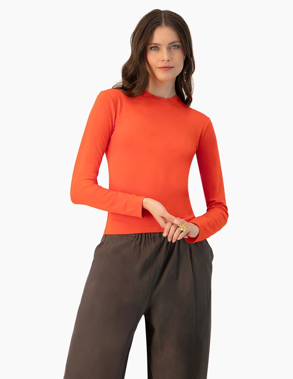 Playera manga larga cuello redondo para mujer Playera manga larga cuello redondo para mujer