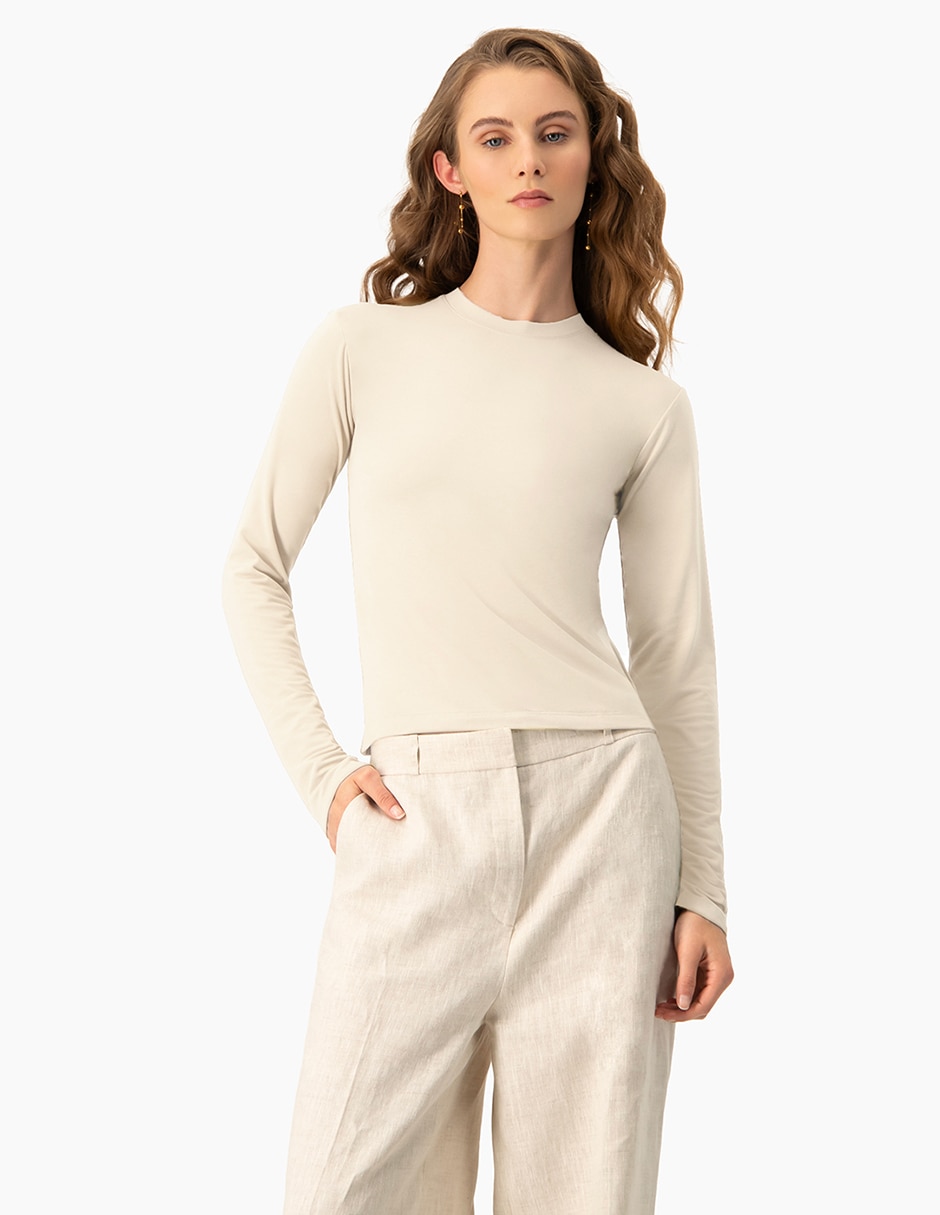 Playera manga larga cuello redondo para mujer Playera manga larga cuello redondo para mujer