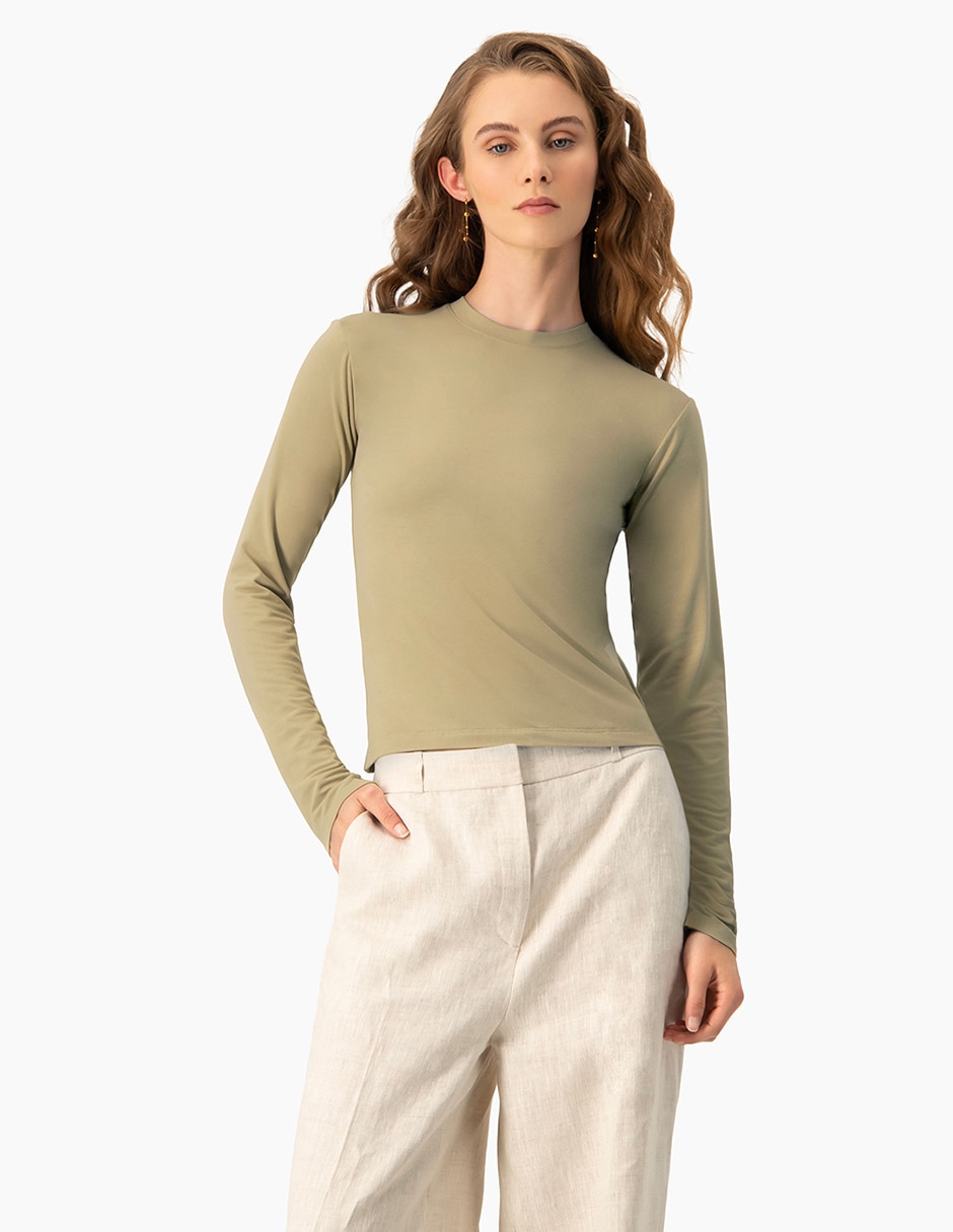 Playera manga larga cuello redondo para mujer Playera manga larga cuello redondo para mujer