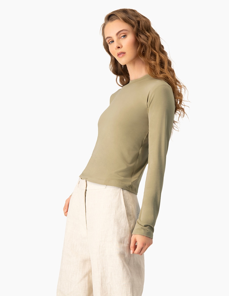 Playera manga larga Ivonne cuello redondo para mujer