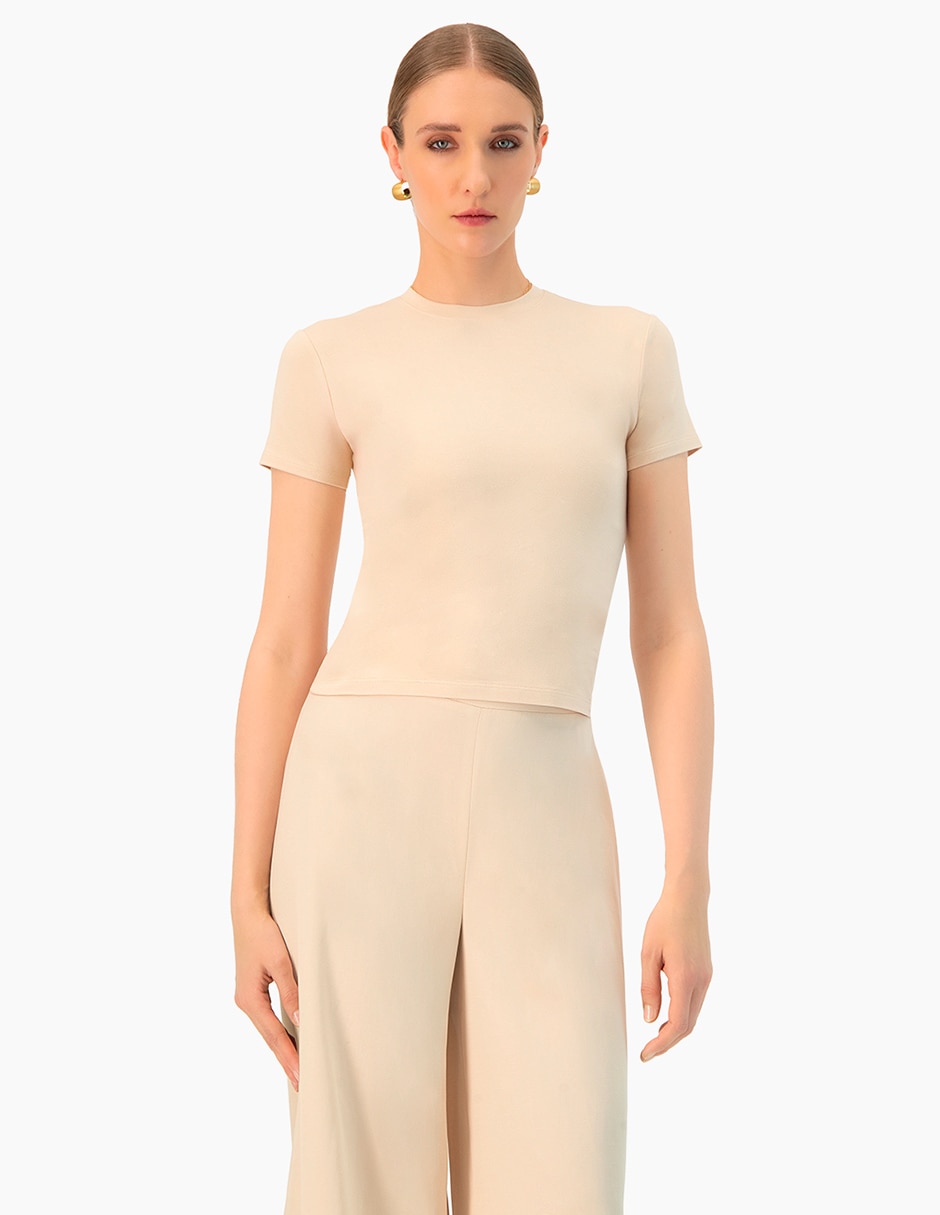 Playera manga corta cuello redondo para mujer