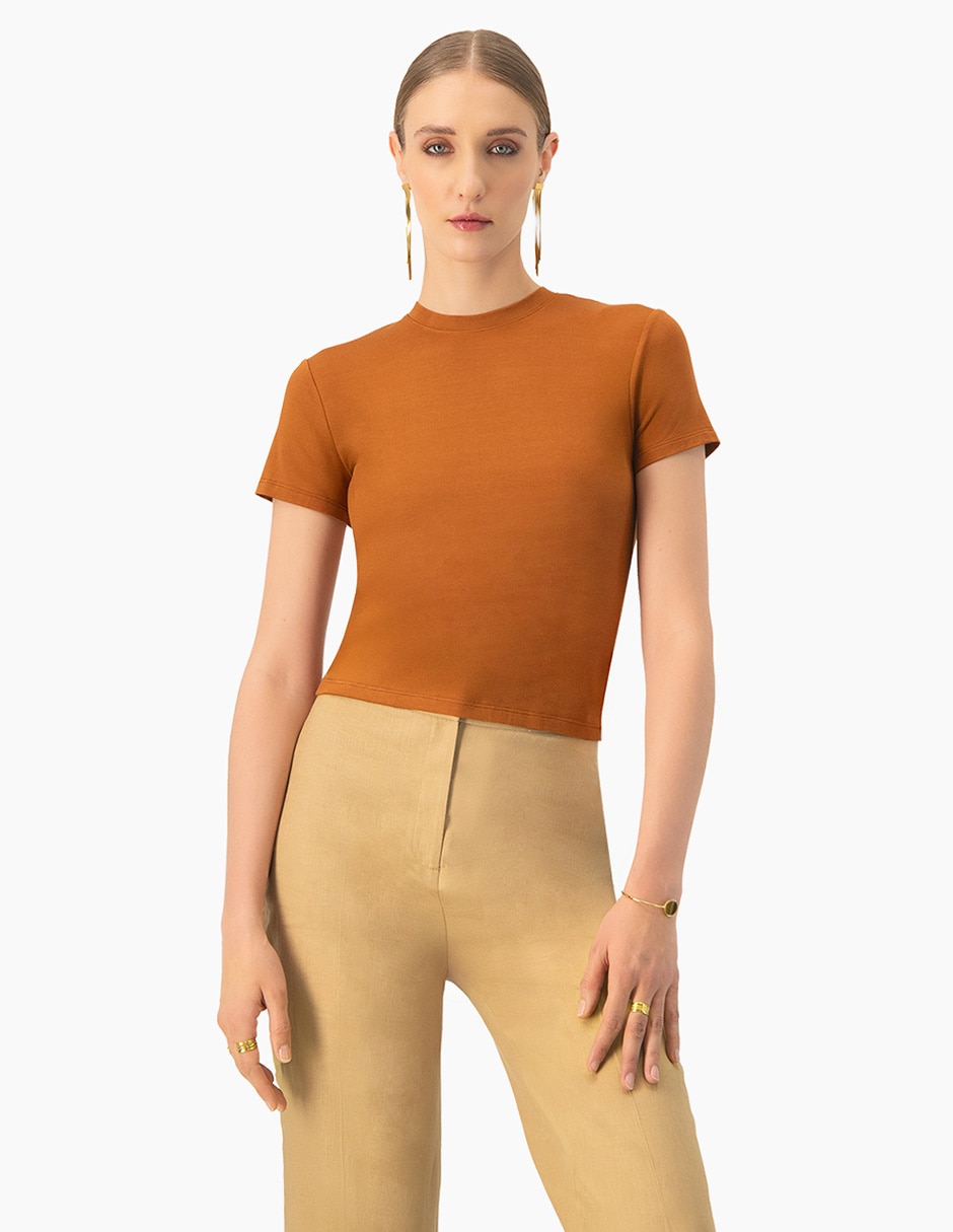 Playera manga corta cuello redondo para mujer
