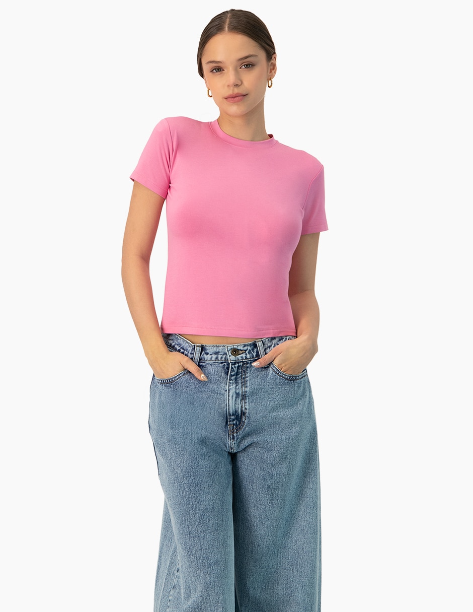Playera manga corta cuello redondo para mujer Playera manga corta cuello redondo para mujer