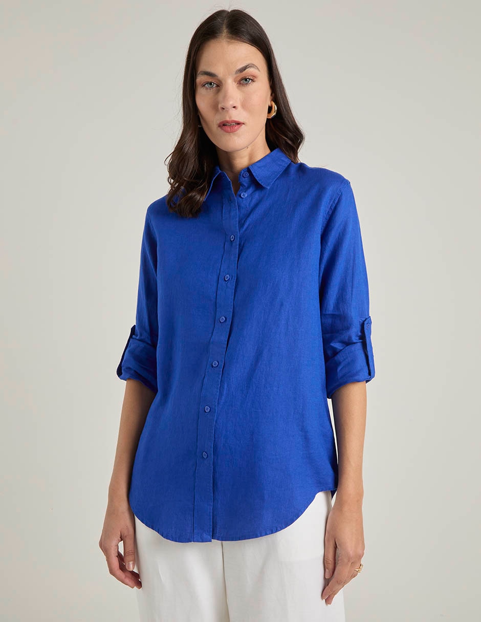 Blusa camisera manga larga para mujer