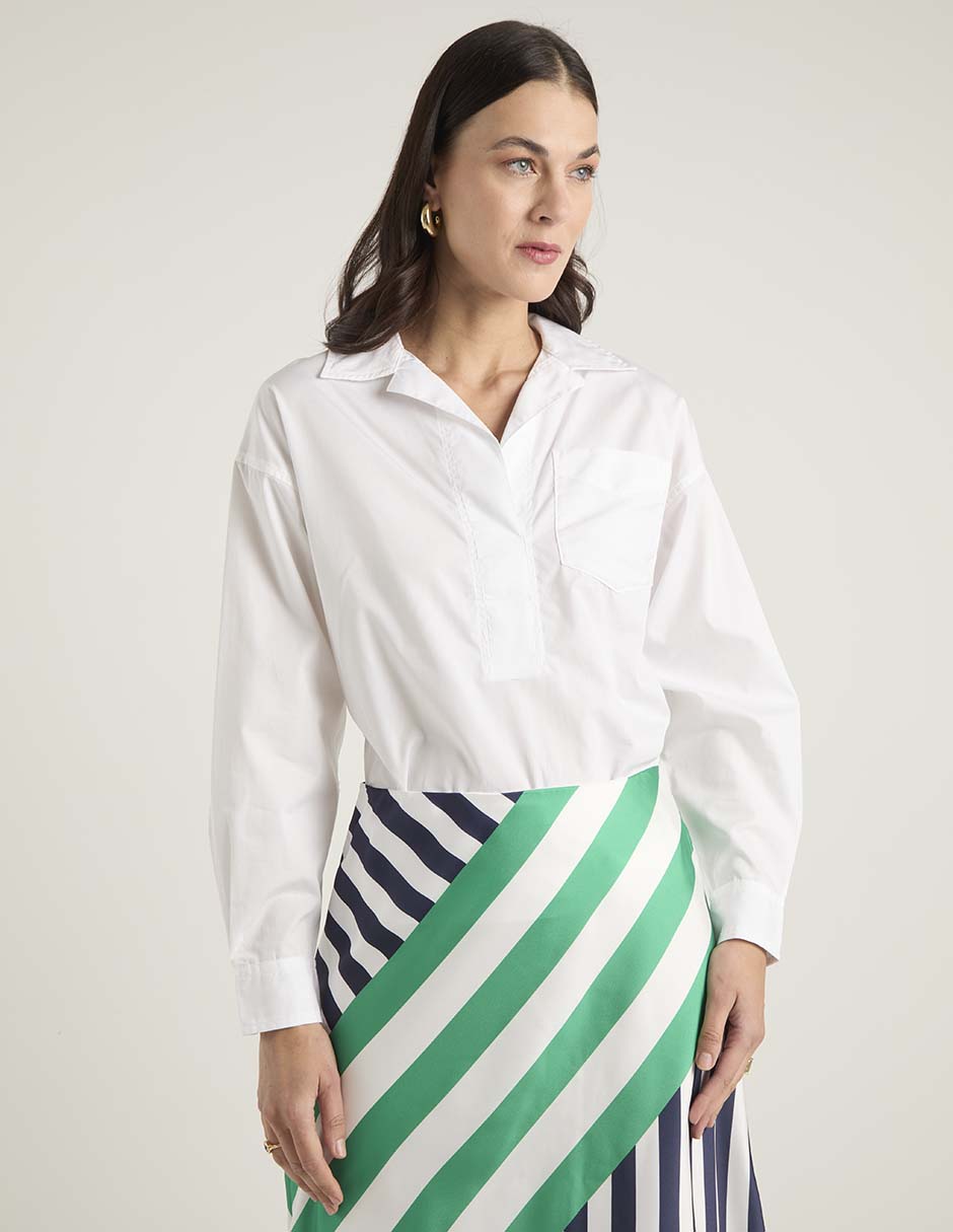 Blusa camisera Lauren Petite manga larga para mujer
