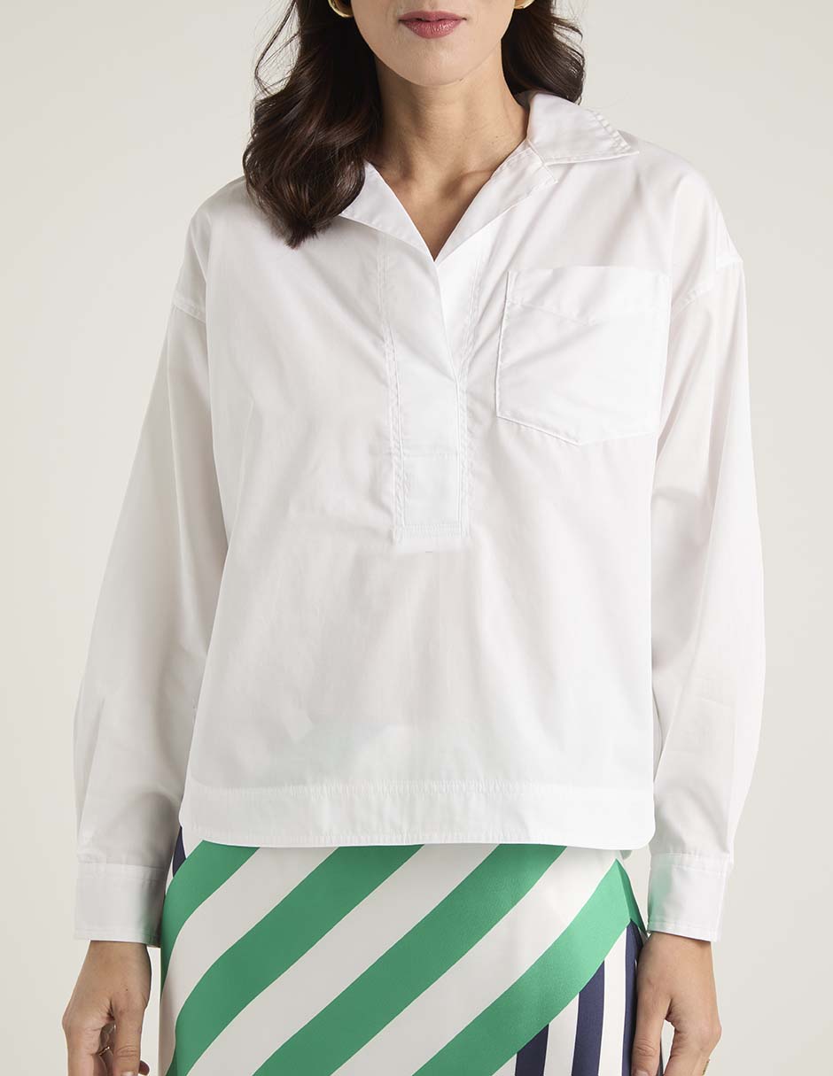 Blusa camisera Lauren Petite manga larga para mujer