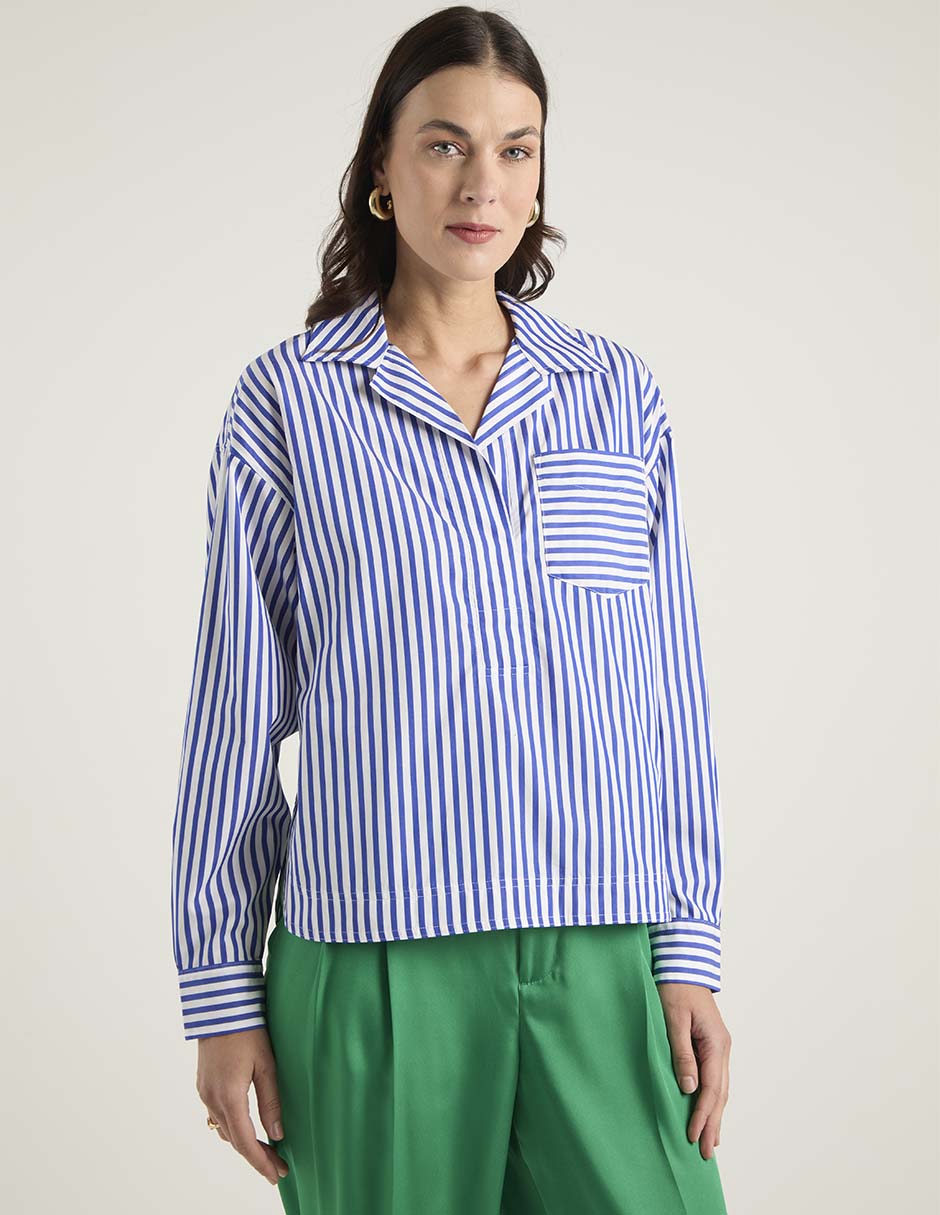 Blusa camisera manga larga para mujer